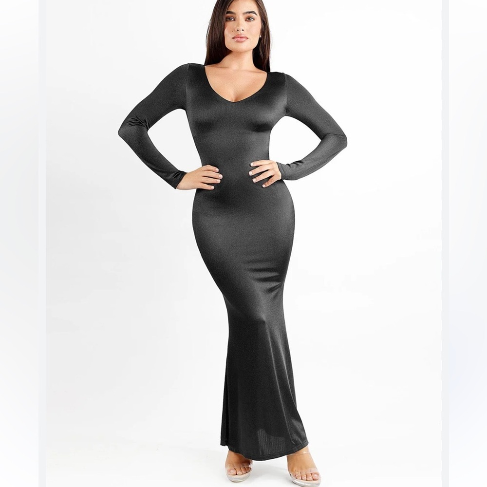 Popilush Shapewear Solid Shine Slimming Maxi Dresses